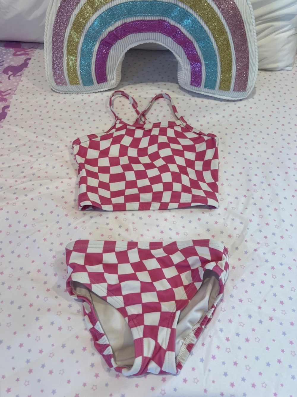 Hanna Andersson Pink and White check Bikini Set
